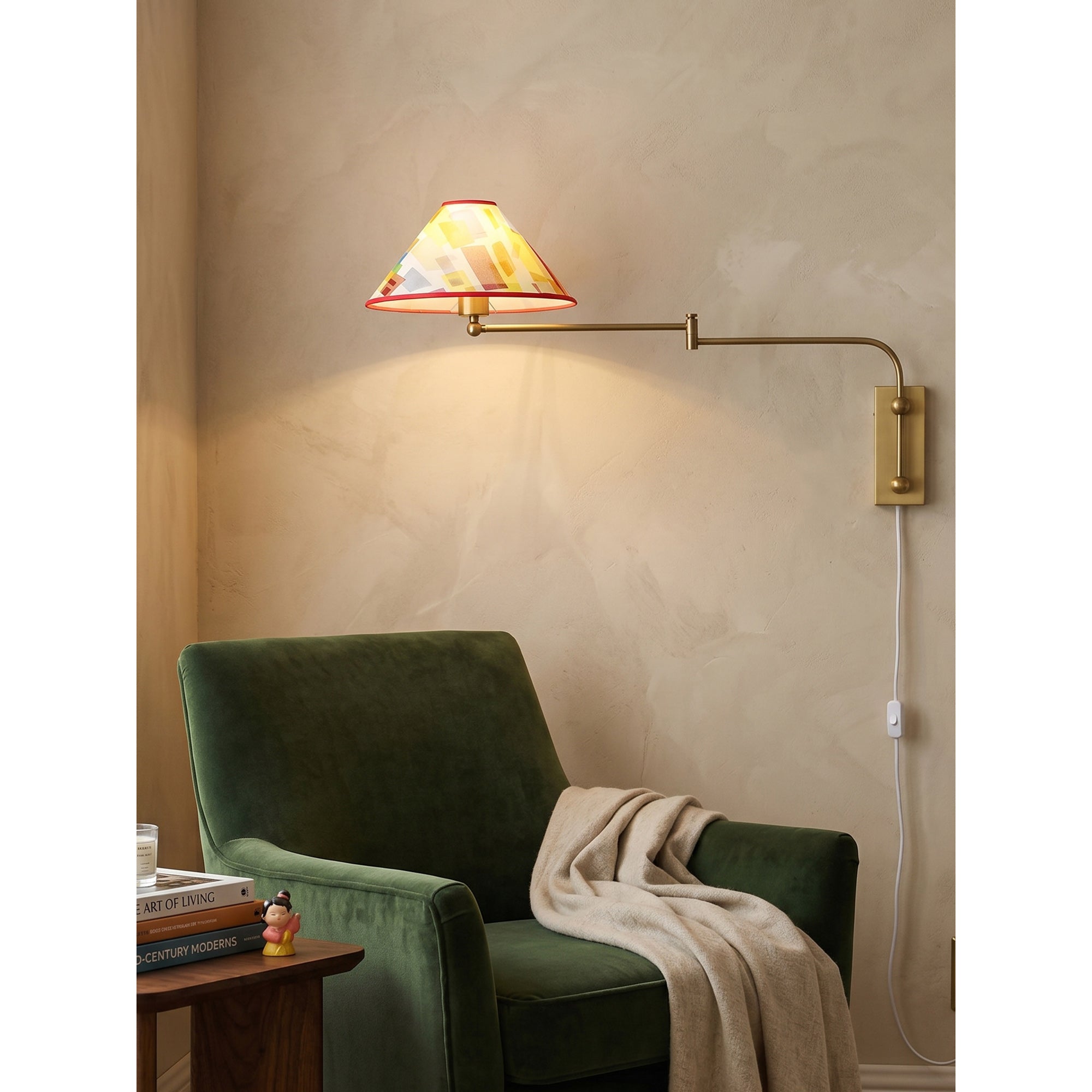 Arlo Plug-In Swing-Arm Sconce with Patterned Shade