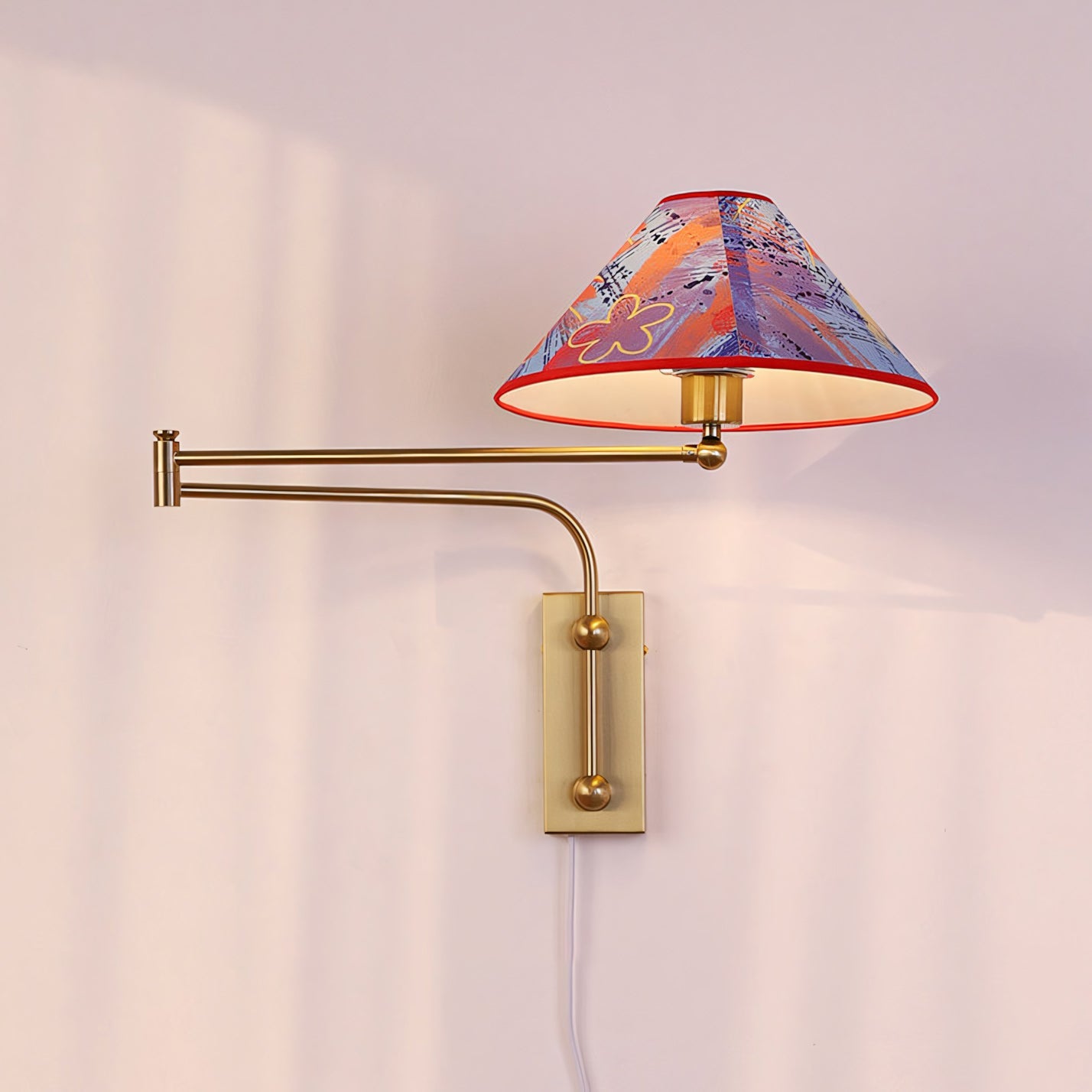 Arlo Plug-In Swing-Arm Sconce with Patterned Shade