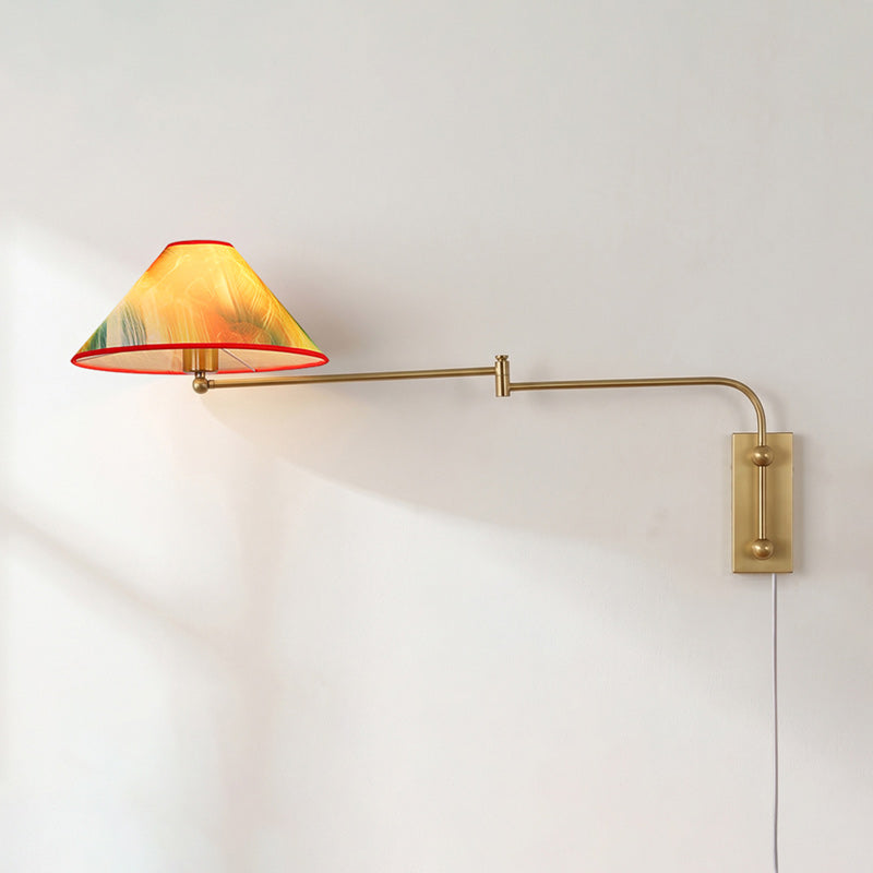Arlo Plug-In Swing-Arm Sconce with Patterned Shade