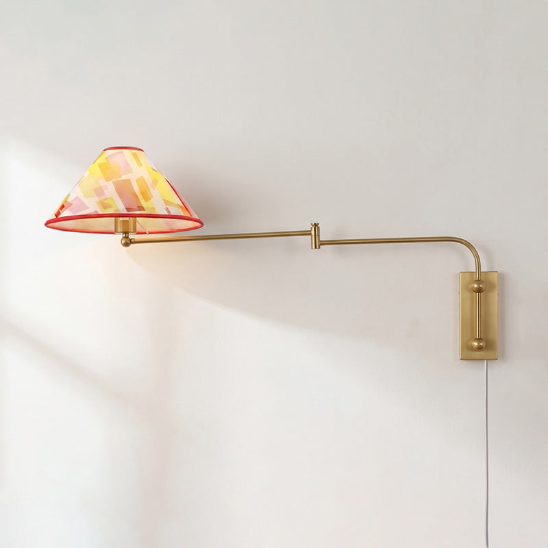 Arlo Plug-In Swing-Arm Sconce with Patterned Shade