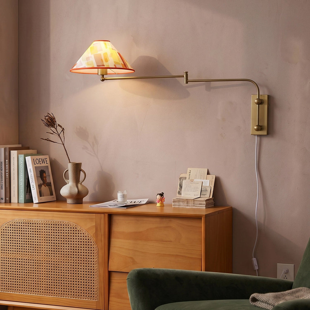 Arlo Plug-In Swing-Arm Sconce with Patterned Shade