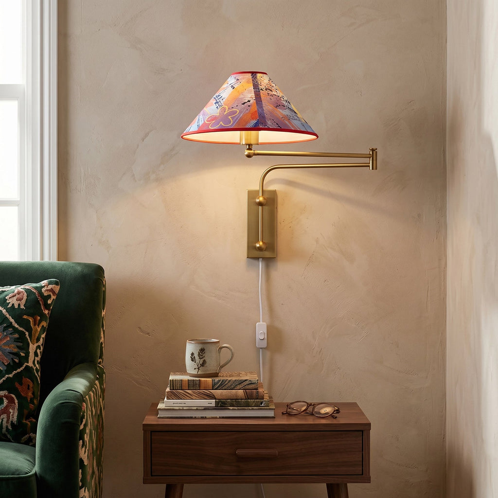 Arlo Plug-In Swing-Arm Sconce with Patterned Shade
