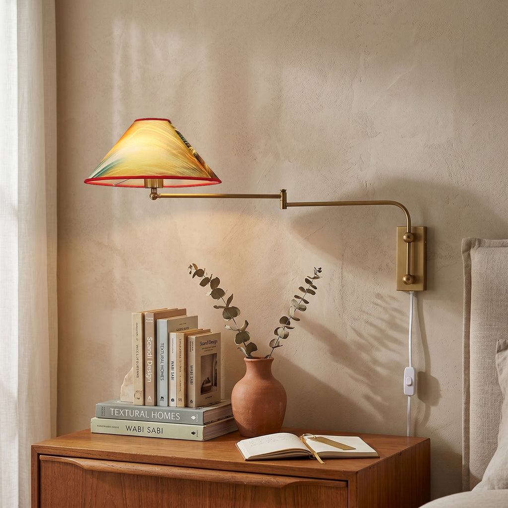 Arlo Plug-In Swing-Arm Sconce with Patterned Shade
