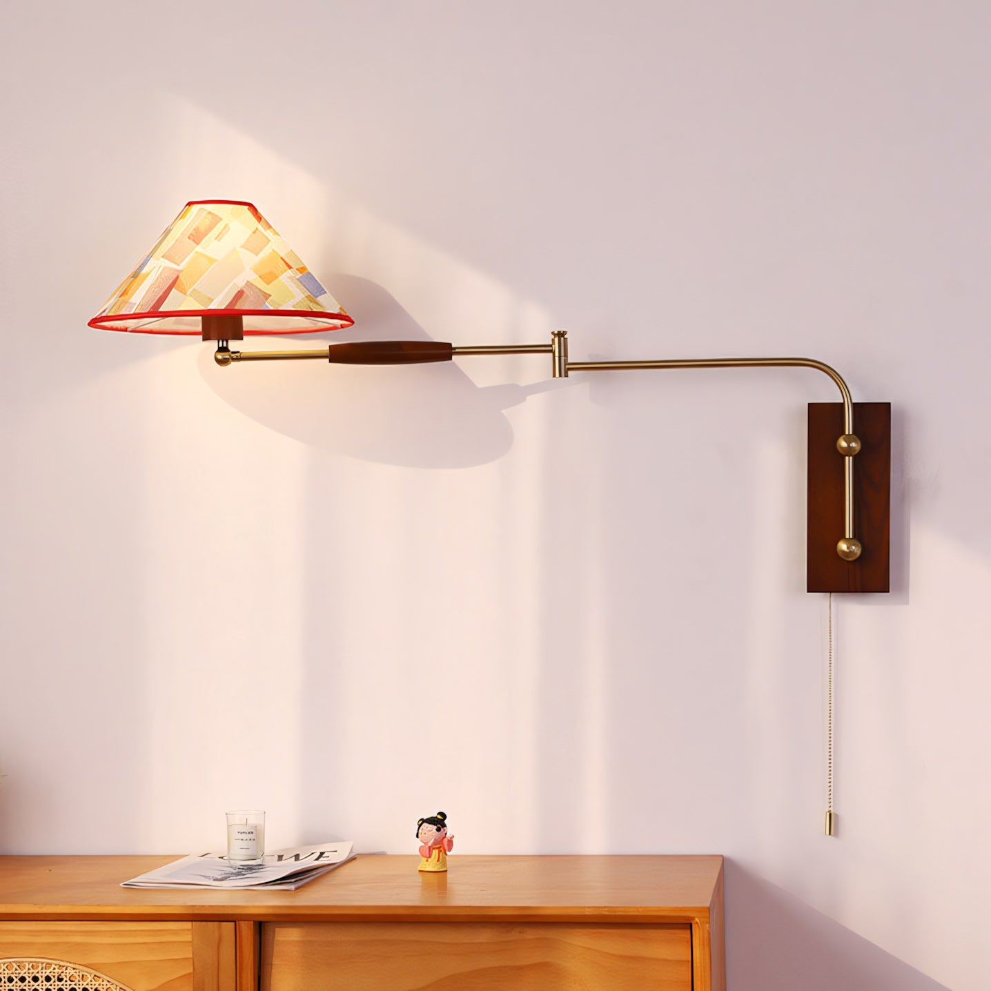 Arlo Swing-Arm Wall Sconce with Walnut Backplate