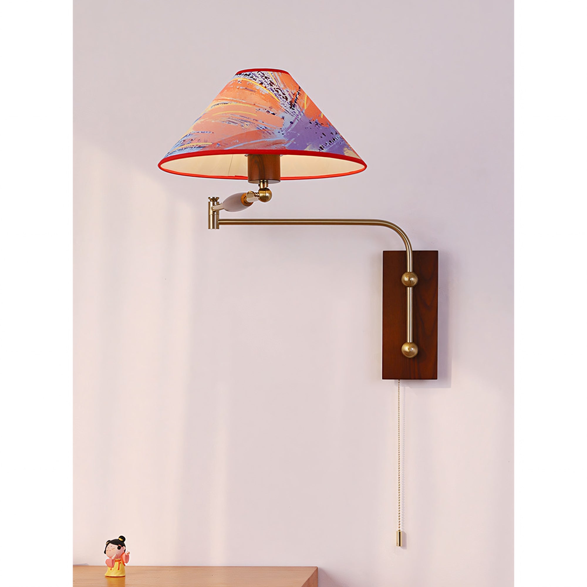 Arlo Swing-Arm Wall Sconce with Walnut Backplate