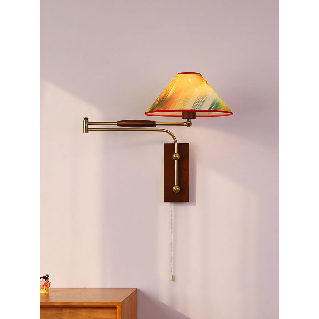 Arlo Swing-Arm Wall Sconce with Walnut Backplate