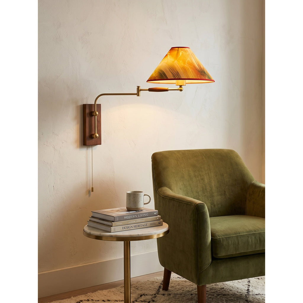 Arlo Swing-Arm Wall Sconce with Walnut Backplate
