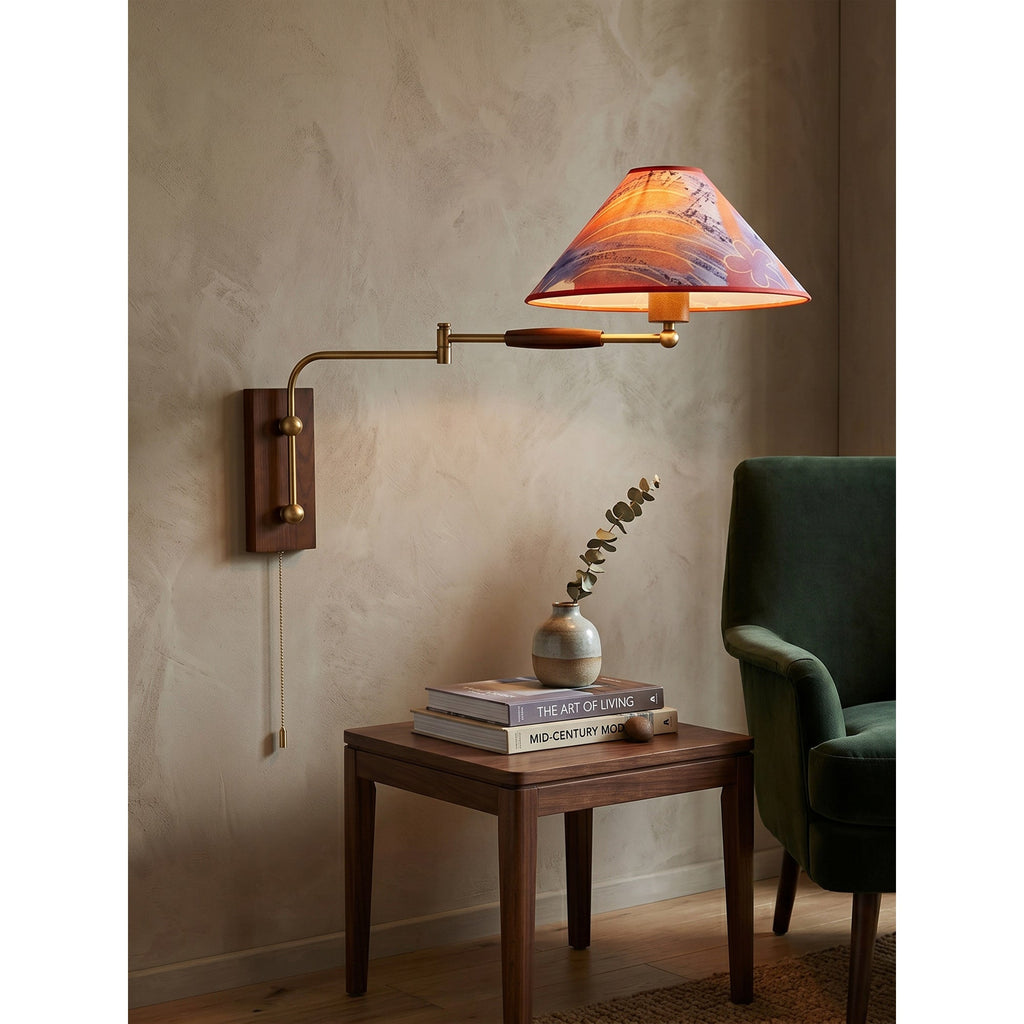 Arlo Swing-Arm Wall Sconce with Walnut Backplate