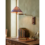 Arlo Swing-Arm Wall Sconce with Walnut Backplate