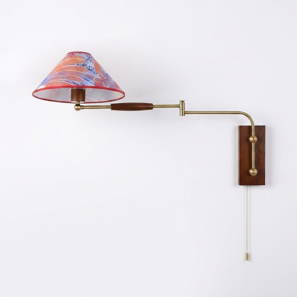 Arlo Swing-Arm Wall Sconce with Walnut Backplate