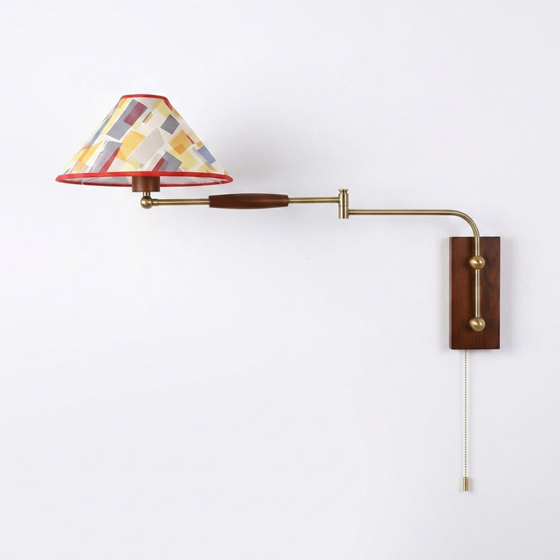 Arlo Swing-Arm Wall Sconce with Walnut Backplate