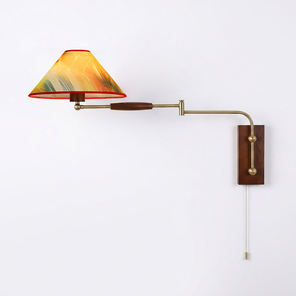 Arlo Swing-Arm Wall Sconce with Walnut Backplate