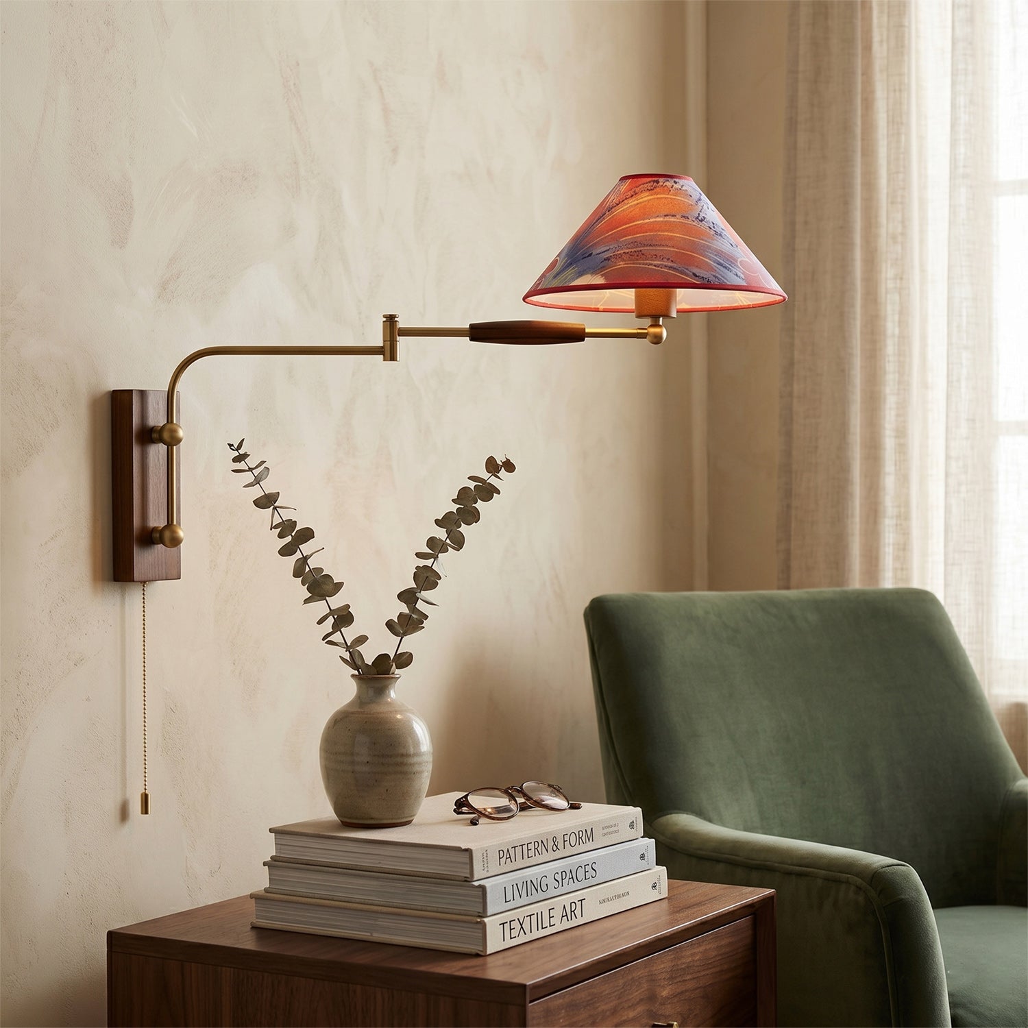 Arlo Swing-Arm Wall Sconce with Walnut Backplate