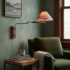 Arlo Swing-Arm Wall Sconce with Walnut Backplate