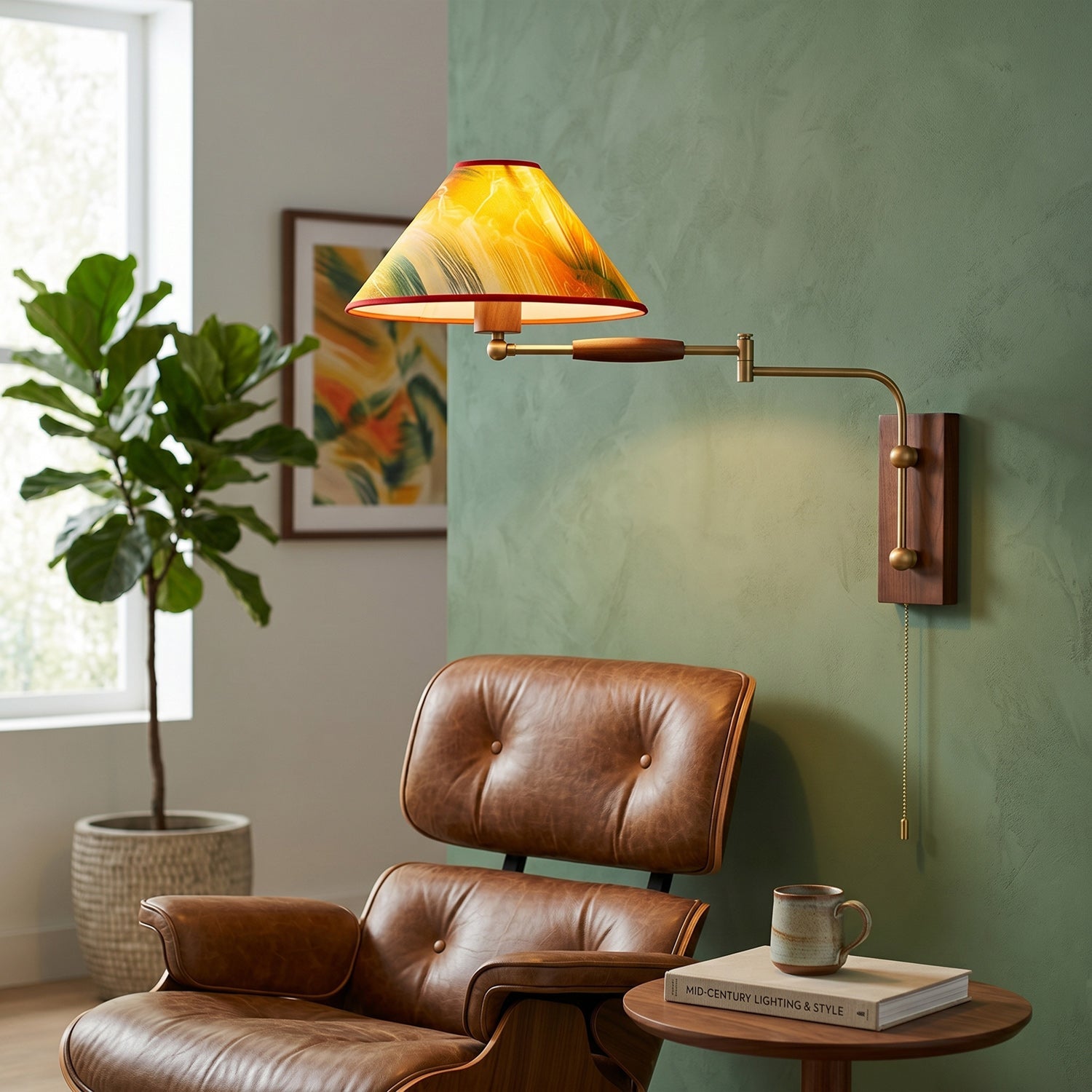 Arlo Swing-Arm Wall Sconce with Walnut Backplate