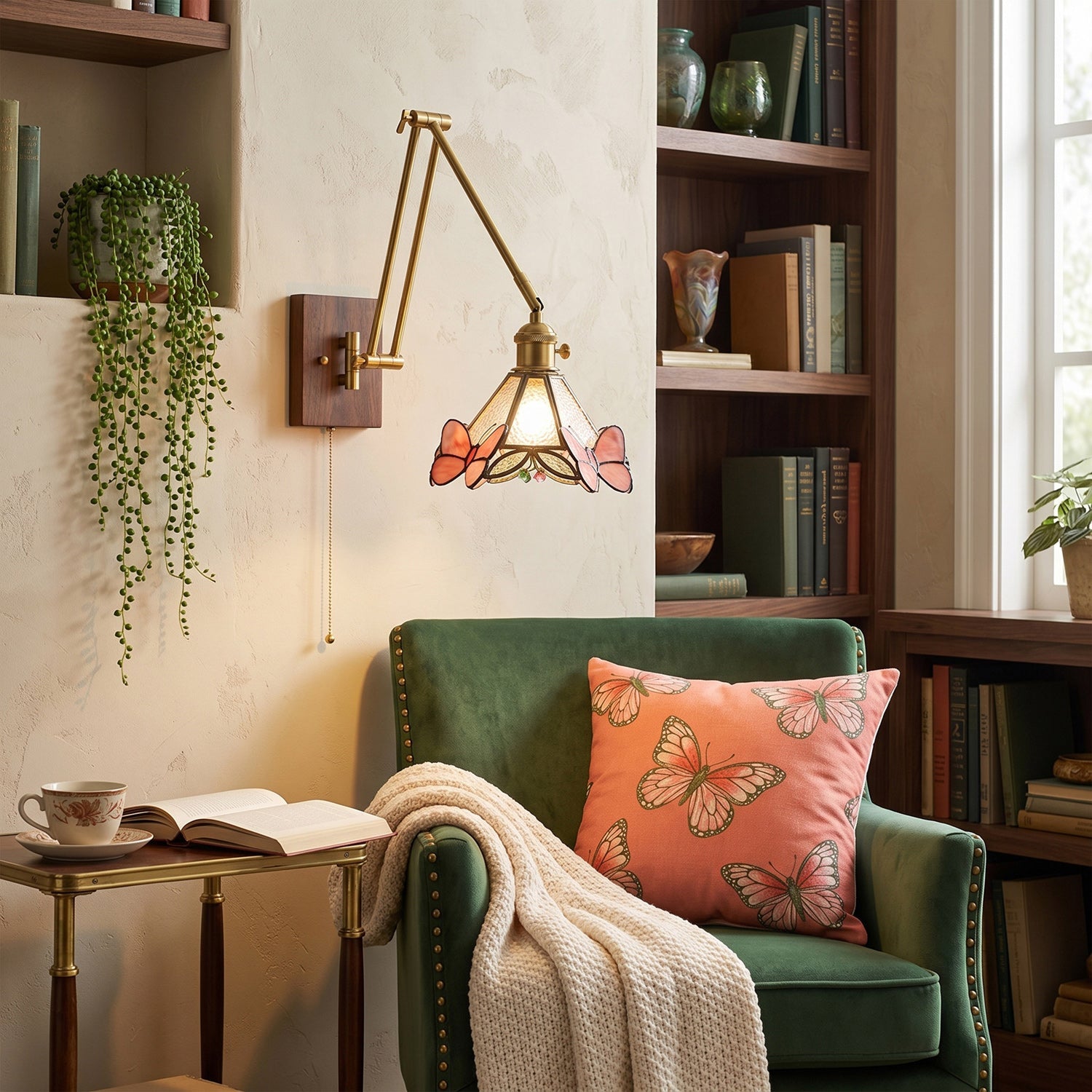 Arlo Butterfly Stained-Glass Swing Arm Sconce
