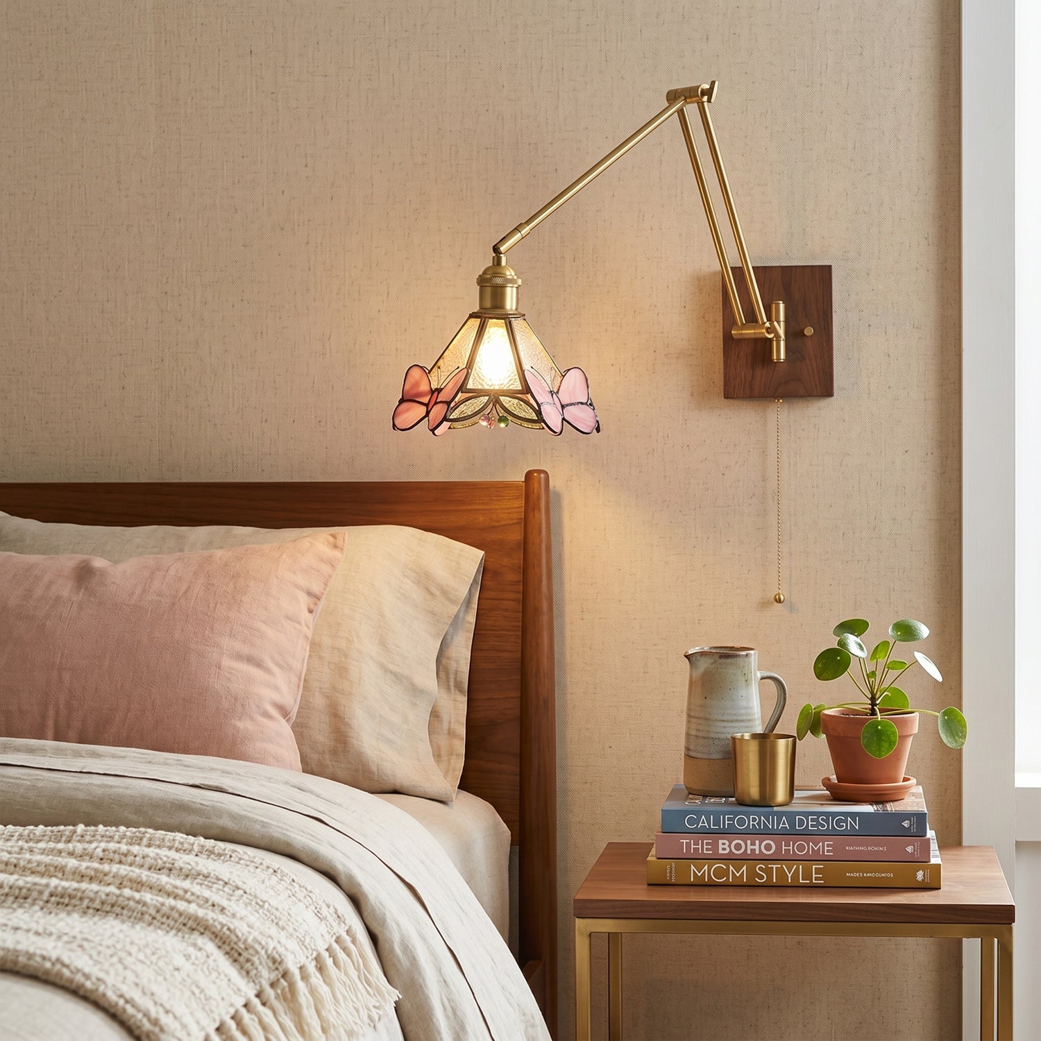 Arlo Butterfly Stained-Glass Swing Arm Sconce