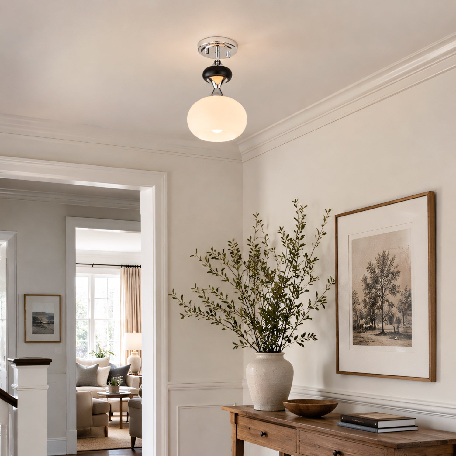 Arlo Opal Glass Semi-Flush Ceiling Light