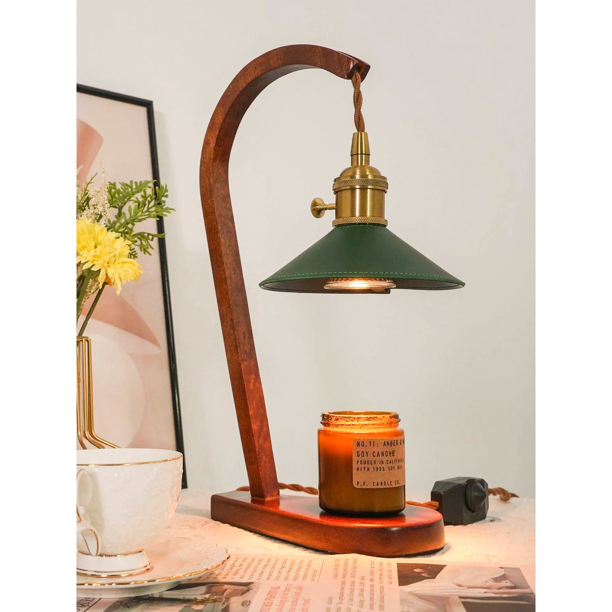 Arlow Leather-Shade Candle Warmer Lamp