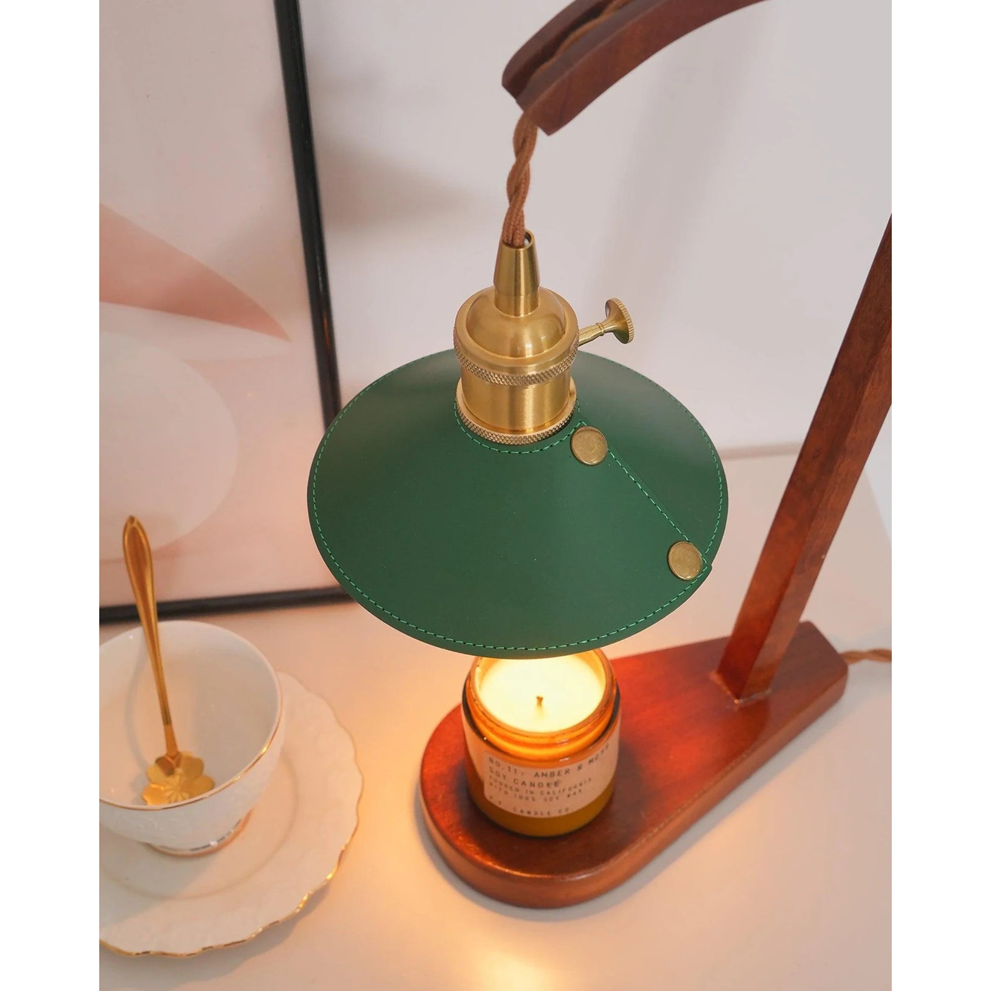 Arlow Leather-Shade Candle Warmer Lamp