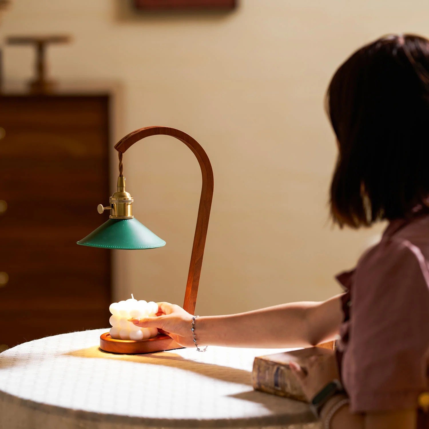 Arlow Leather-Shade Candle Warmer Lamp