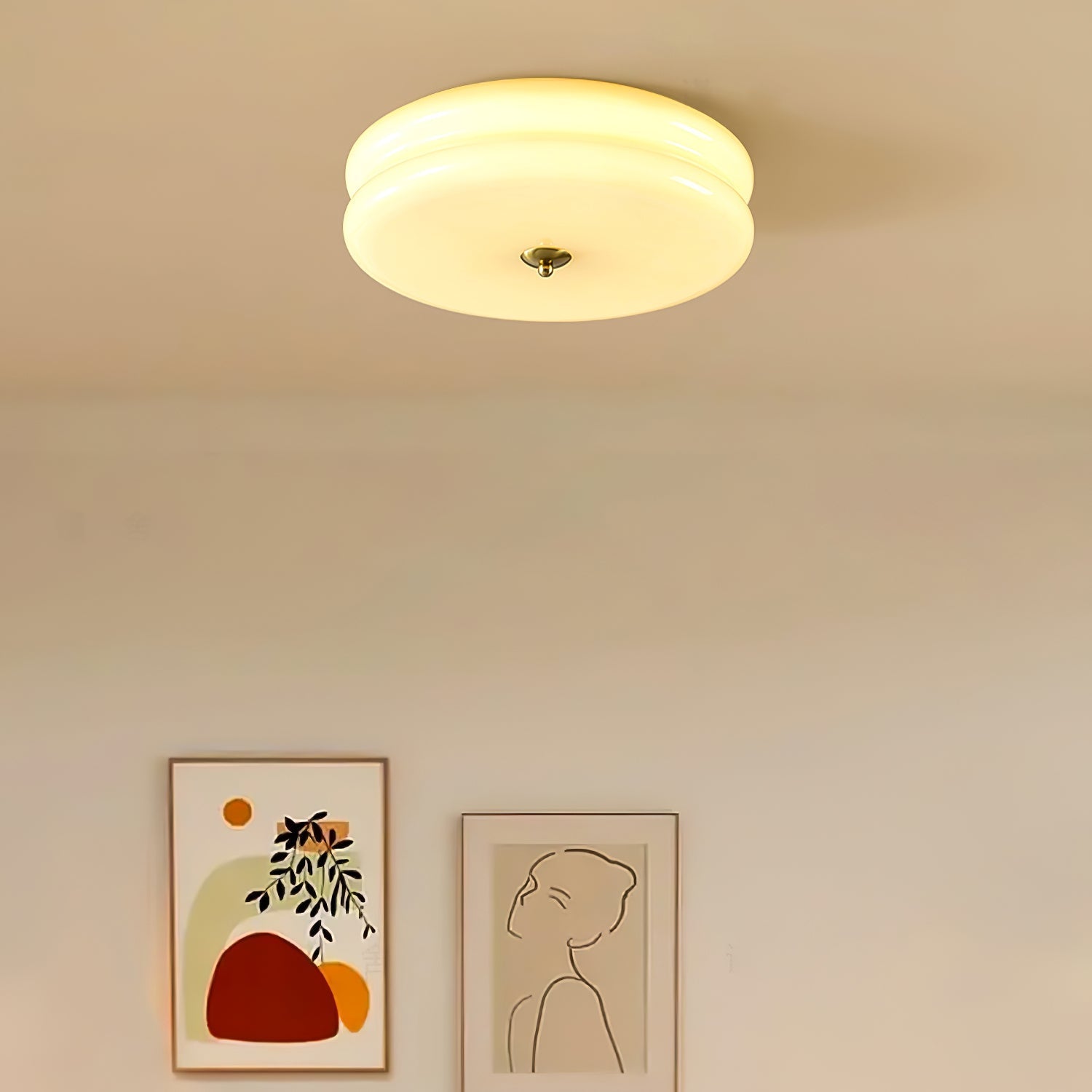 Art Deco Vintage Round Glass Ceiling Light 1-Light