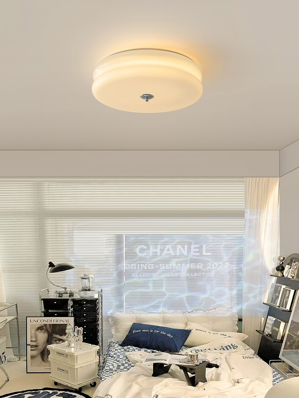 Art Deco Vintage Round Glass Ceiling Light 1-Light