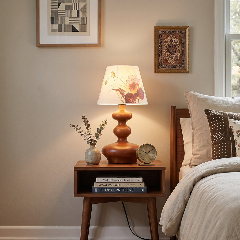 Artesia Hand-Painted Shade Wood Table Lamp