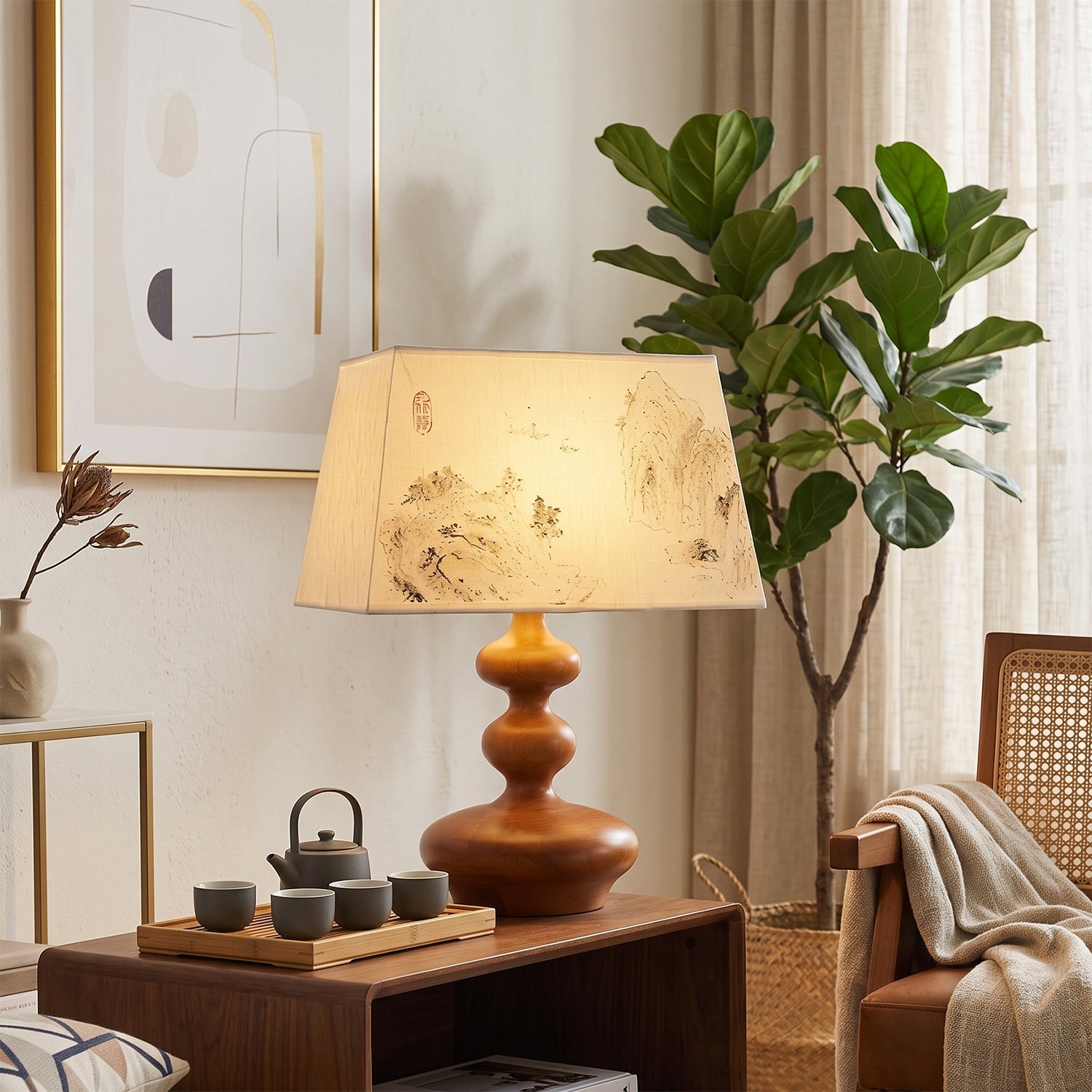 Artesia Hand-Painted Shade Wood Table Lamp