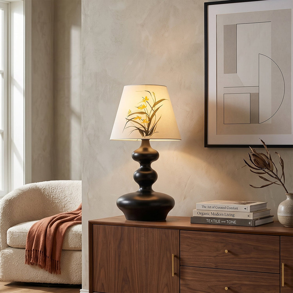 Artesia Hand-Painted Shade Wood Table Lamp