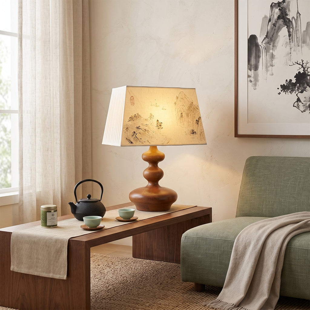 Artesia Hand-Painted Shade Wood Table Lamp