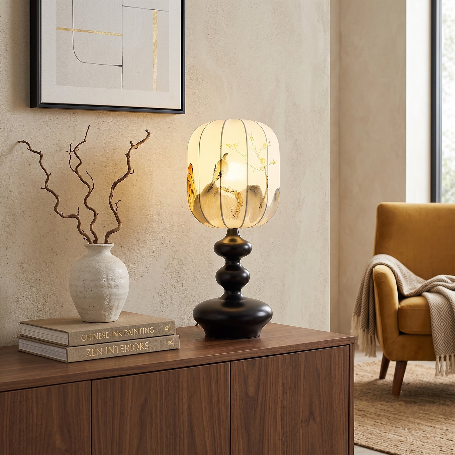 Artesia Hand-Painted Shade Wood Table Lamp