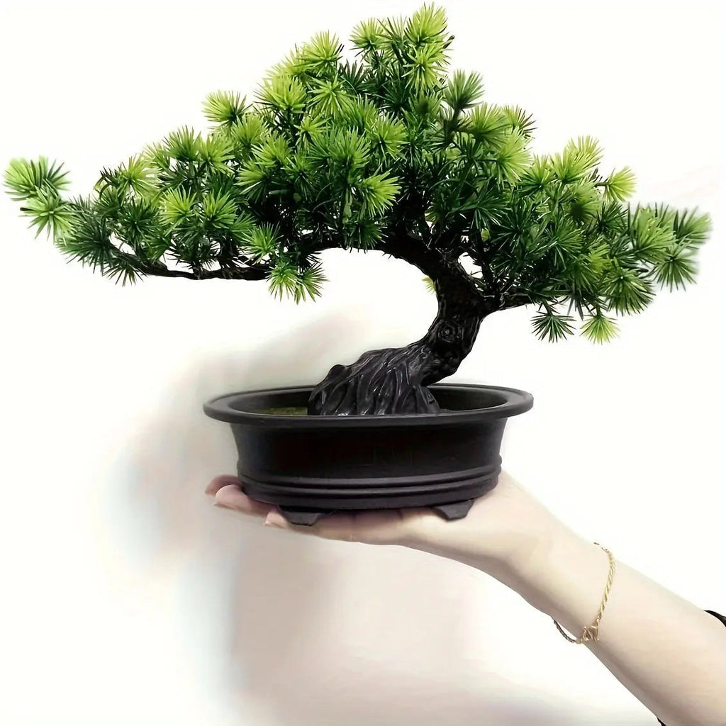 Artificial Bonsai Plant, Faux Foliage, Black Display Pot, Indoor Decor