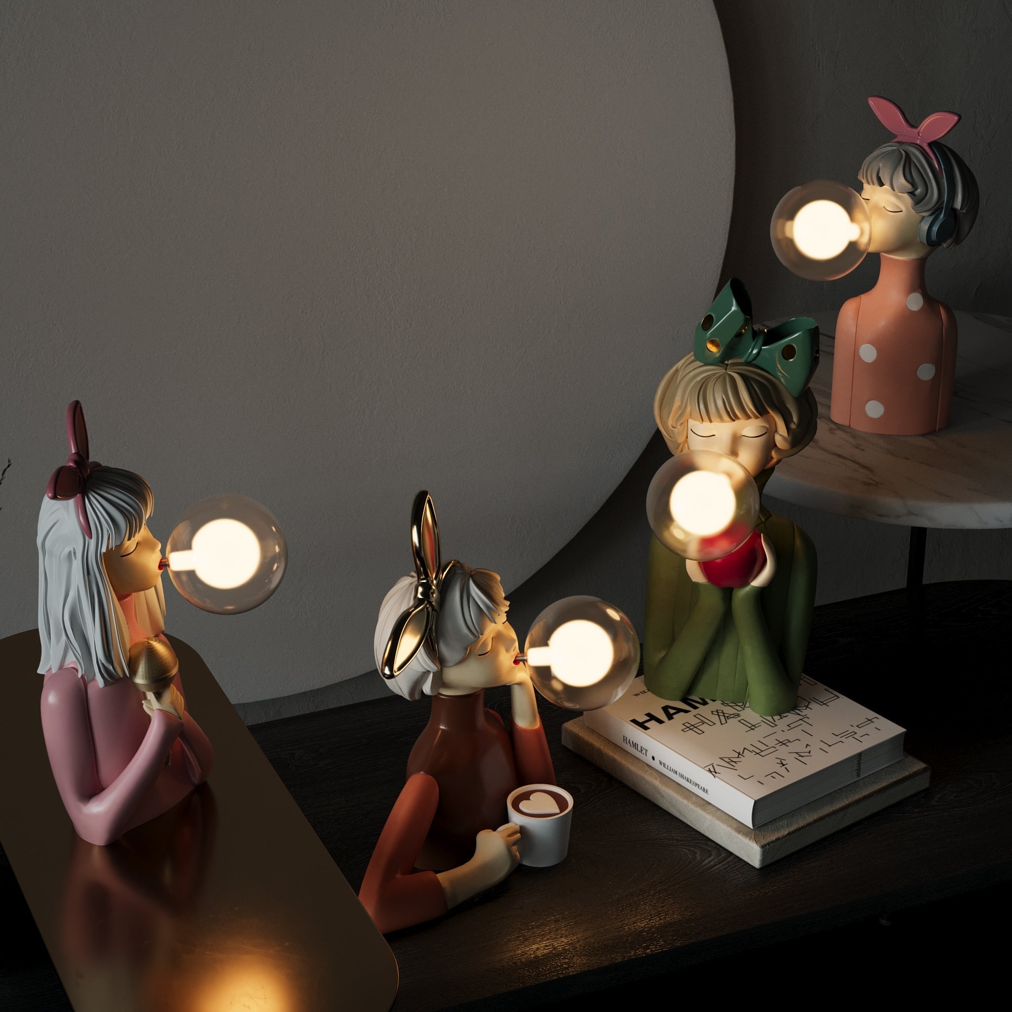 Artisan Sisters: Designer Table Lamp Made of Wood & Glass – Warm Light for a Modern Home