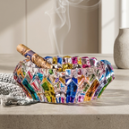 Crystal Glass Ashtray with Prism Cut Surface and Multi Use Tray Design