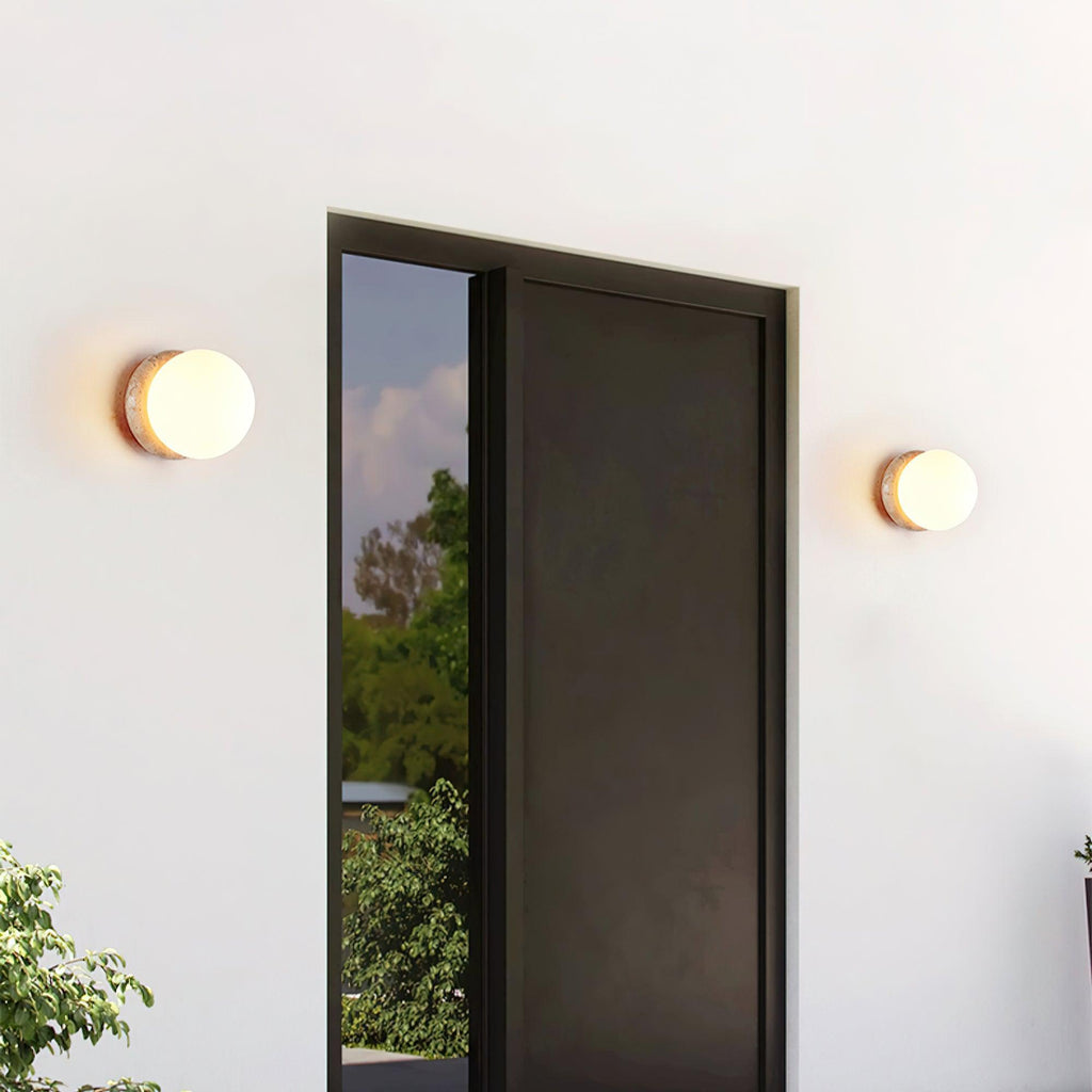 Modern Travertine Stone Round Outdoor Wall Light LED 1-Light