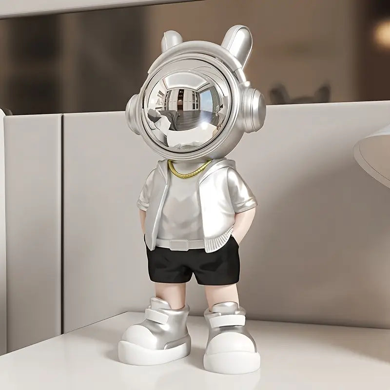 Astronaut Figurine Resin Decorative Sculpture Glossy Helmet Modern Design