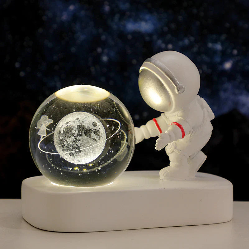Table Lamp LED Astronaut Crystal Ball USB Powered Tempered Glass
