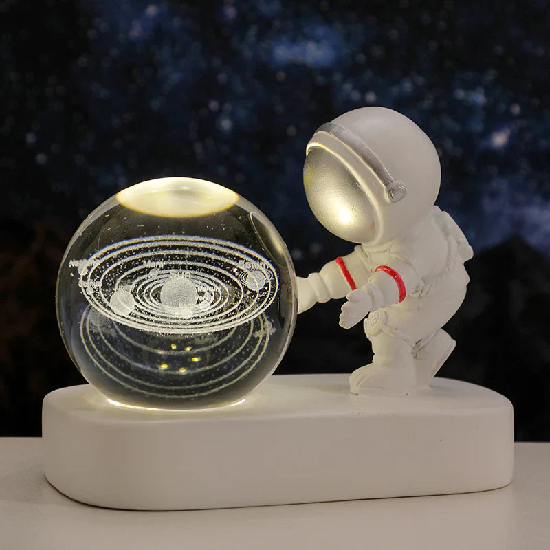 Table Lamp LED Astronaut Crystal Ball USB Powered Tempered Glass