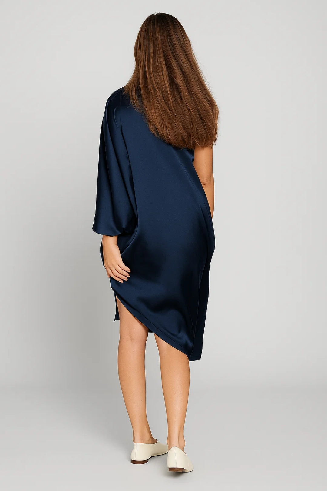 One Shoulder Midi Dress with Asymmetric Hem