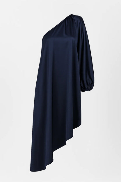 One Shoulder Midi Dress with Asymmetric Hem