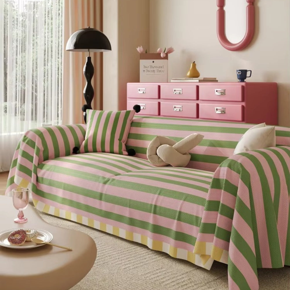 AtelierPastell: Sofa Cover in Pastel Look with Colored Stripes & Easy-Care Quality – for Sofa & Armchair