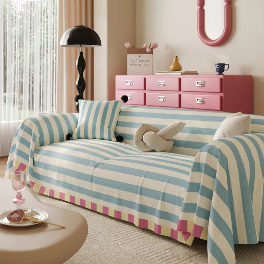 AtelierPastell: Sofa Cover in Pastel Look with Colored Stripes & Easy-Care Quality – for Sofa & Armchair