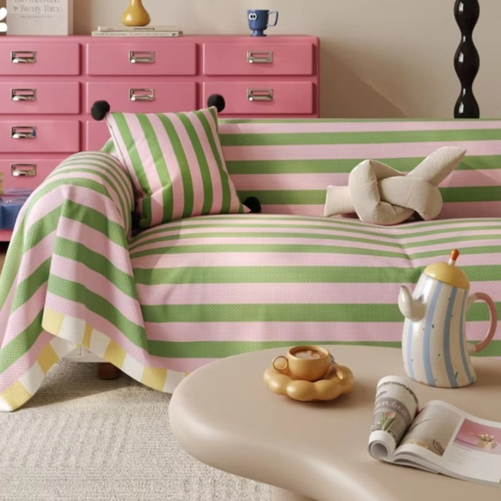 AtelierPastell: Sofa Cover in Pastel Look with Colored Stripes & Easy-Care Quality – for Sofa & Armchair