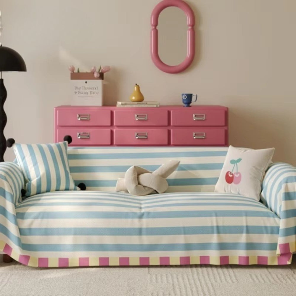 AtelierPastell: Sofa Cover in Pastel Look with Colored Stripes & Easy-Care Quality – for Sofa & Armchair