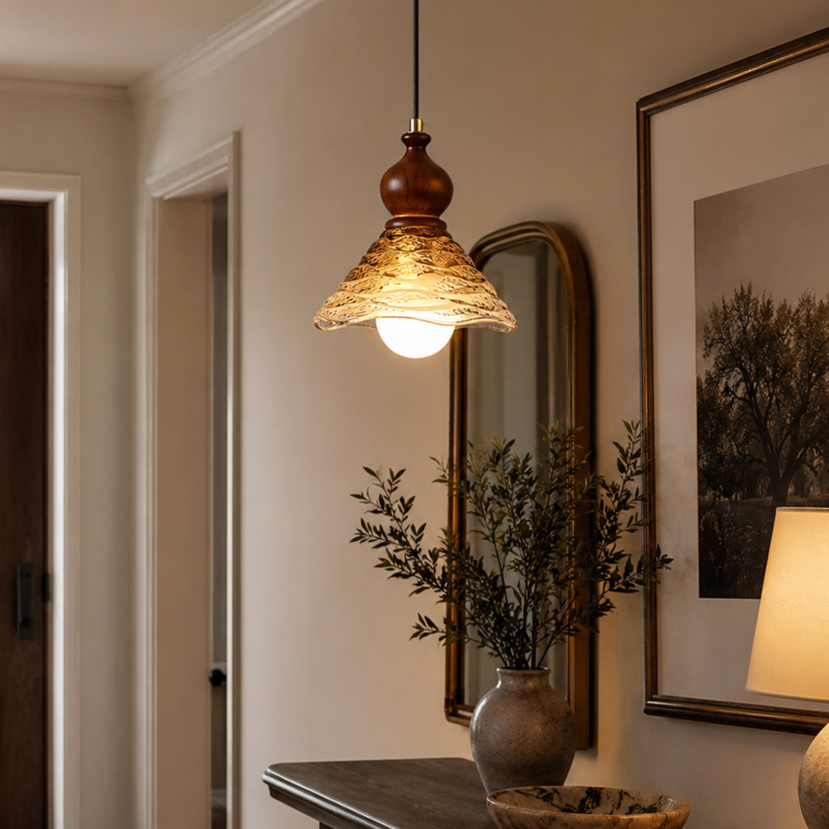 Auden Rippled Amber Glass Pendant Light