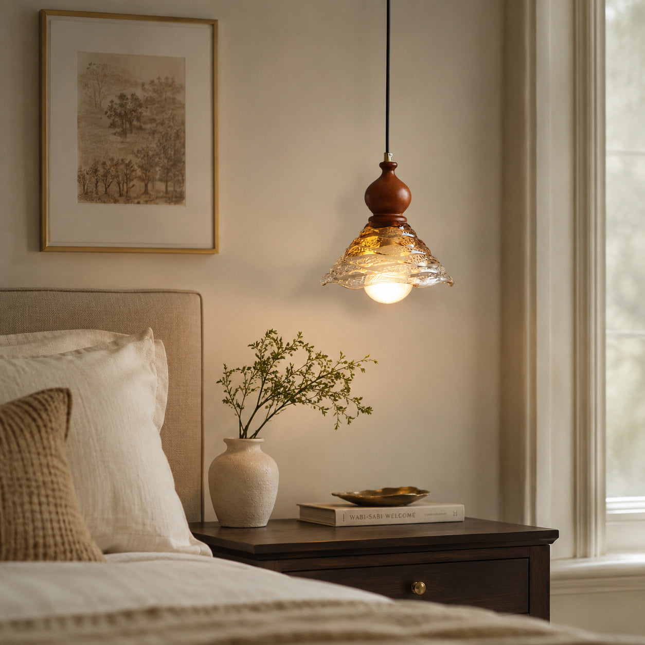 Auden Rippled Amber Glass Pendant Light