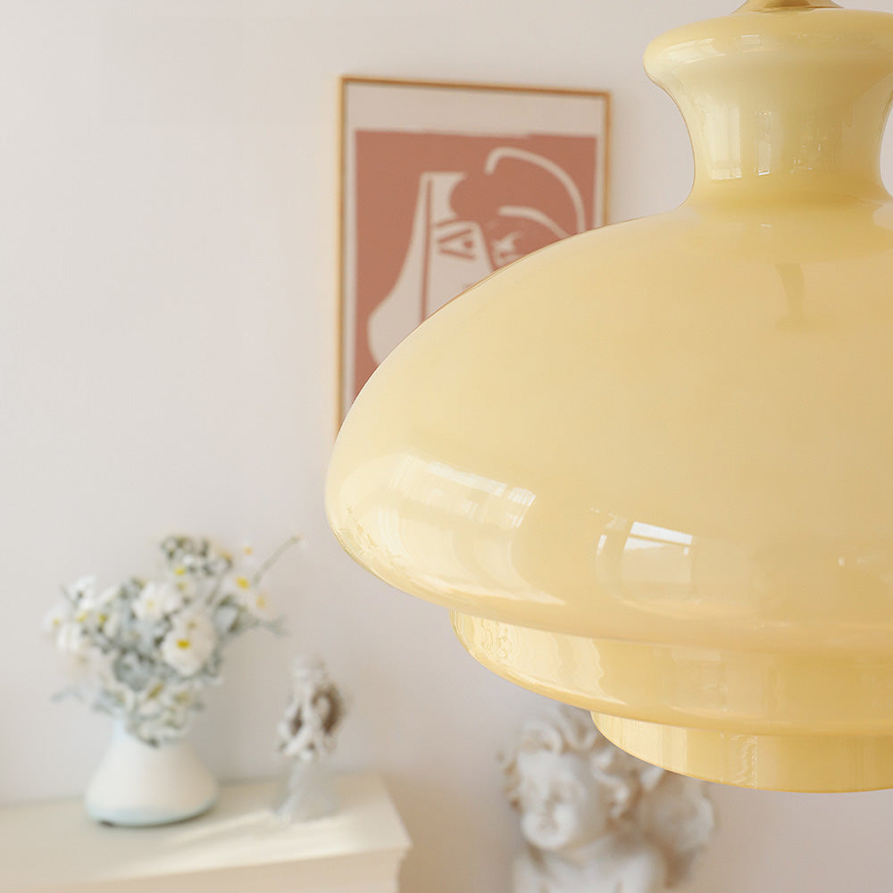 Aurélis: Vintage Pendant Light made of Cream-Colored Glass & E27 Socket – for Living Areas & Café Zones