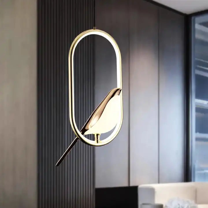 AuriBird: Golden Designer Pendant Light with Bird – Stylish Light for Tranquil Living Spaces