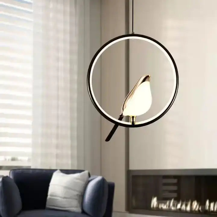AuriBird: Golden Designer Pendant Light with Bird – Stylish Light for Tranquil Living Spaces